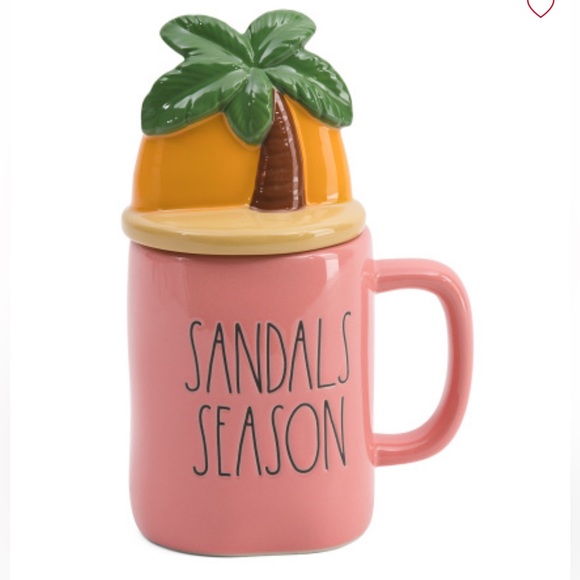 🩷🌴RAE DUNN Pink Sandals Season Palm Tree Lidded Mug - Picture 1 of 7